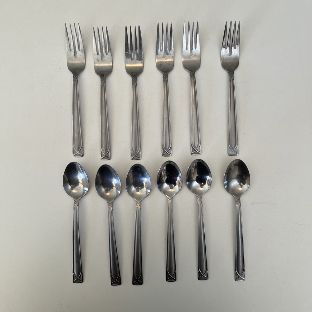 Cambridge Crossroad Sand 12 Pc  6 Salad Fork  6 Teaspoon Stainless Flatware Lot